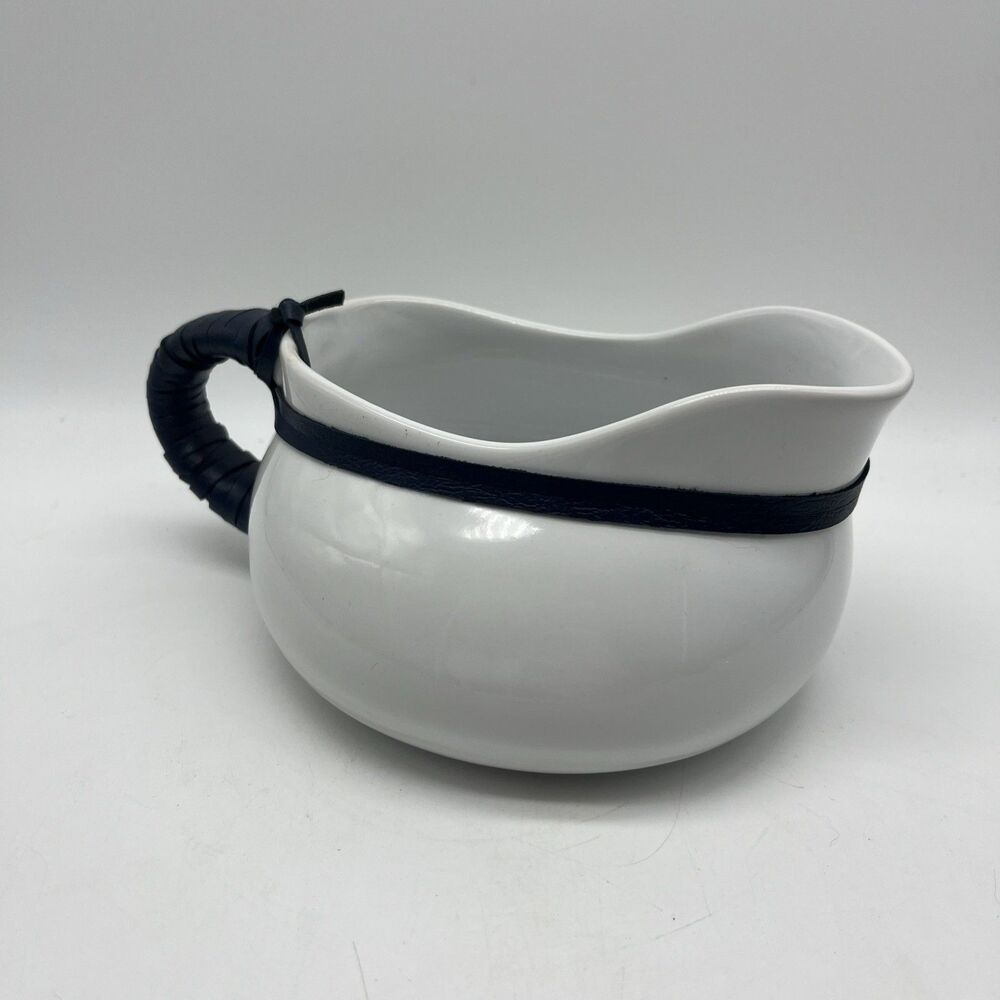 White Porcelain Oval Gravy Boat/Creamer, with Blue Handle